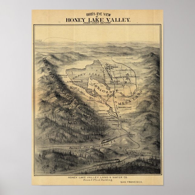 Affiches Vue de l'oiseau, Honey Lake Valley (Devant)