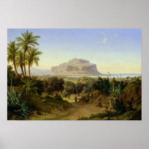 Affiches Vue de Palerme avec le bâti Pellegrino