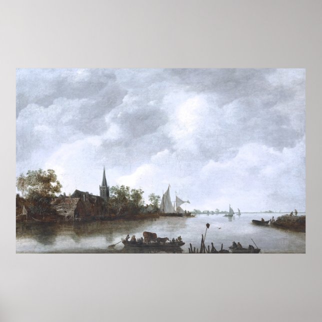 Affiches Vue de rivière avec une église avant janvier van (Devant)