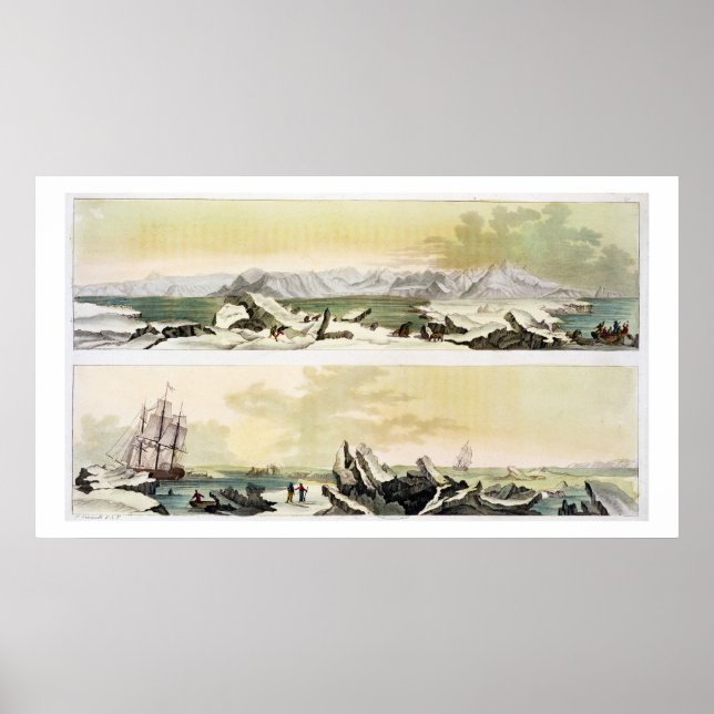 Affiches Vue de Spitsbergen avec 'La Dorothea' (couleur en (Devant)