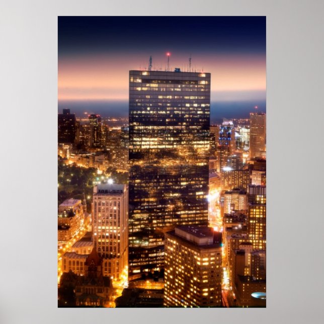 Affiches Vue d'ensemble de Boston la nuit (Devant)