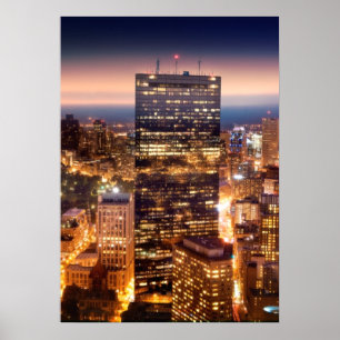 Affiches Vue d'ensemble de Boston la nuit