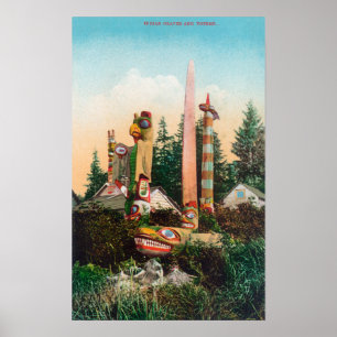 Affiches Vue des tombes et des totempoles indiens