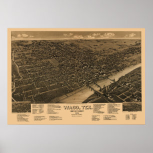 Affiches Vue d'oeil de 1886 oiseaux panoramique de carte de
