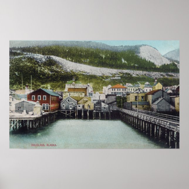 Affiches Vue du front de mer et de la villeDouglass, AK (Devant)