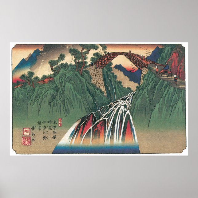 Affiches Vue du pont sur la rivière Ina, Nojiri par Hiroshi (Devant)