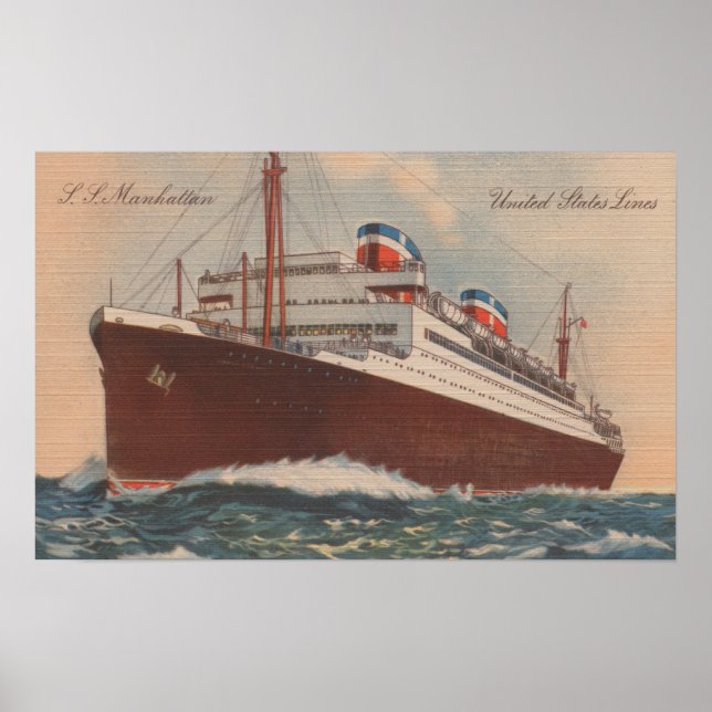 Affiches Vue du S.S. Manhattan Cunard Cruise Ship (Devant)