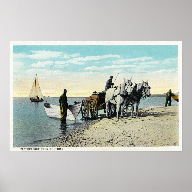 Affiches Vue d'un panier à cheval tirant dans un bateau (Devant)
