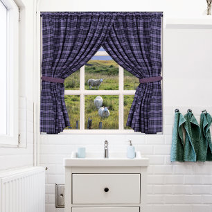 Affiches Vue fenêtre avec le mouton et le paysage paisible