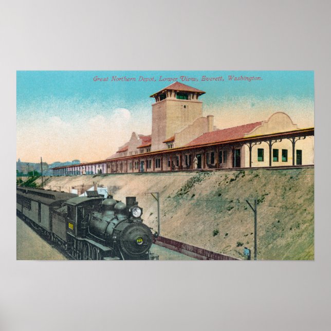 Affiches Vue inférieure du grand dépôt et du train du Nord (Devant)
