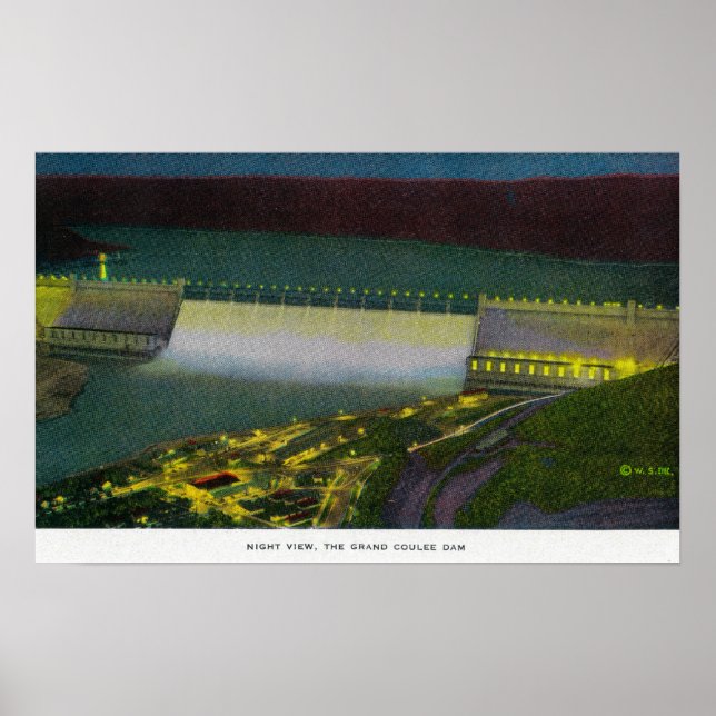 Affiches Vue nocturne, barrage de Grand Coulee (Devant)