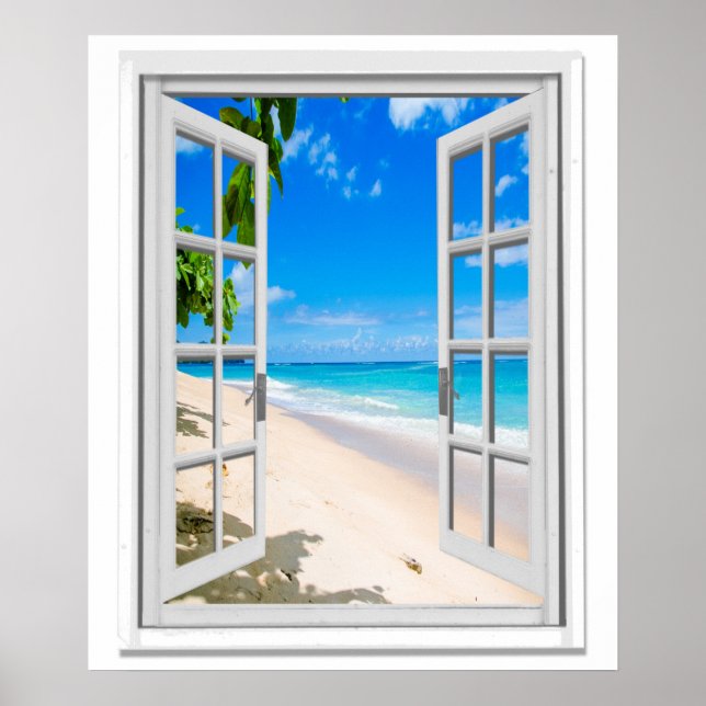 Affiches Vue océanique de plage tropicale Fausse fenêtre (Devant)