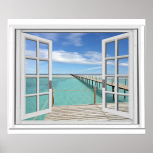Affiches Vue océanique Trompe l'oeil Fausse fenêtre