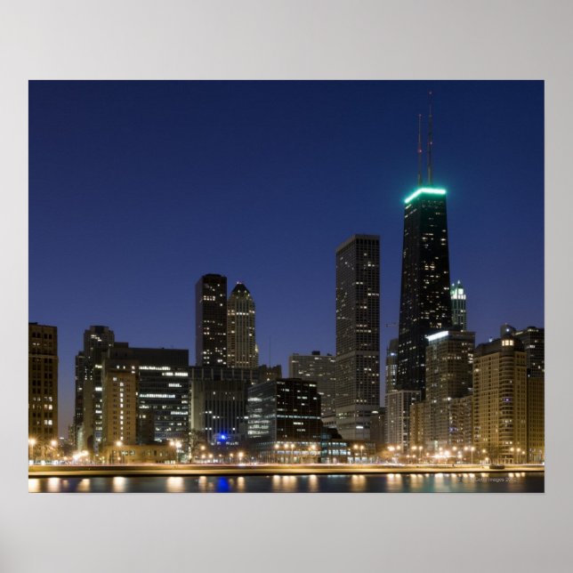 Affiches Vue panoramique sur le lac de Chicago à la tombée  (Devant)