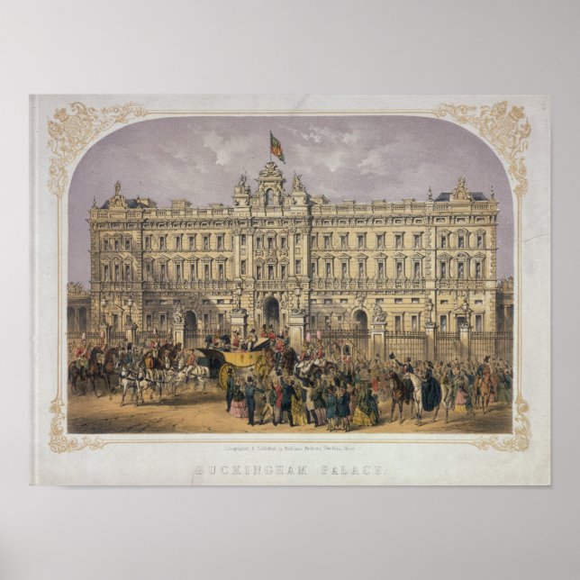 Affiches Vue sur Buckingham Palace avec une foule à l'extér (Devant)