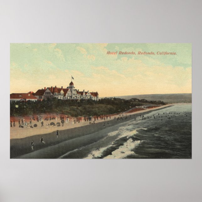 Affiches Vue sur la plage et l'hôtel Redondo (Devant)