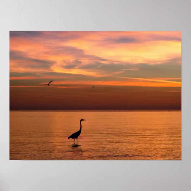 Affiches Vue sur l'océan au coucher du soleil (Devant)