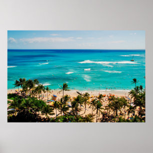 Affiches Vue surélevée de la scène de Waikiki Beach, Honolu