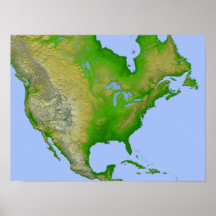 Affiches Vue topographique de l'Amérique du Nord