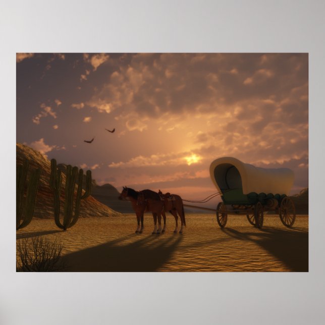 Affiches Wagon couvert au coucher du soleil - GRANDE impres (Devant)