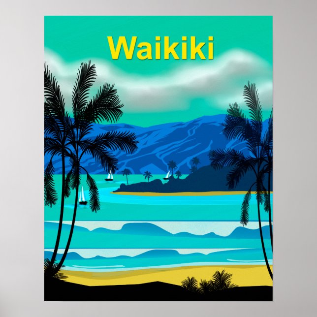 Affiches Waikiki Hawaii Travel (Devant)