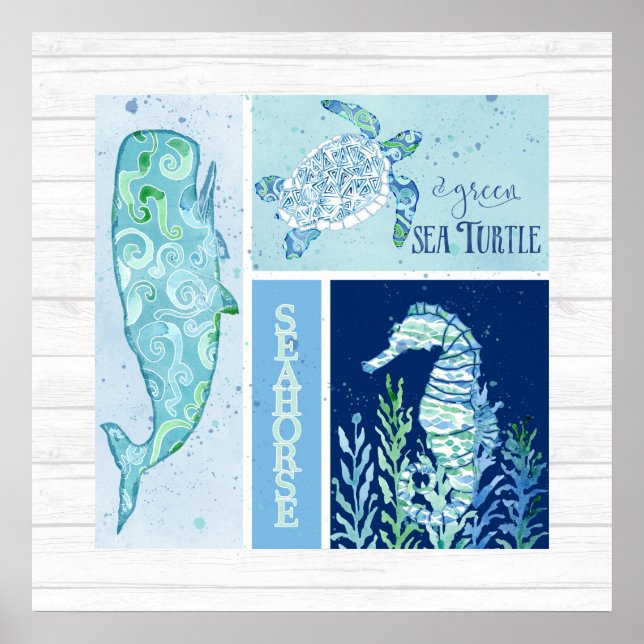 Affiches Wall Art Beach Ocean Shore Turtle Seahorse (Devant)
