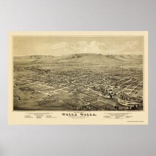 Affiches Walla Walla, WA Carte panoramique - 1876
