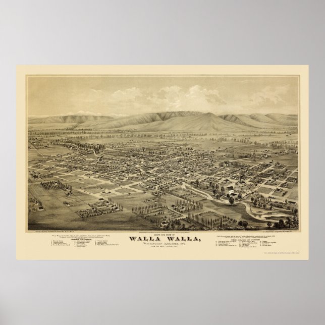 Affiches Walla Walla, WA Carte panoramique - 1876 (Devant)