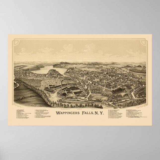 Affiches Wappingers Falls, NY Carte panoramique - 1889 (Devant)