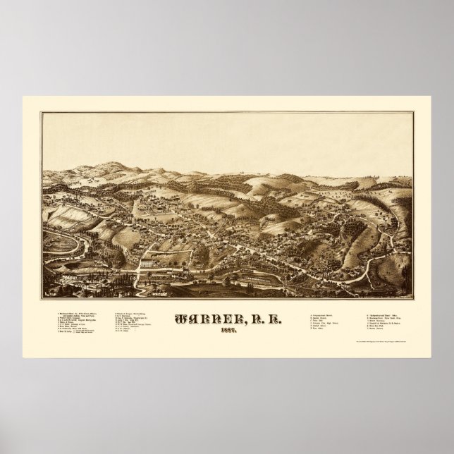 Affiches Warner, NH Panoramic Map - 1887 (Devant)