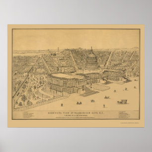 Affiches Washington, carte panoramique de C.C - 1872
