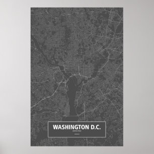 Affiches Washington D.C., États-Unis (blanc sur noir)
