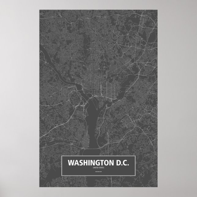 Affiches Washington D.C., États-Unis (blanc sur noir) (Devant)
