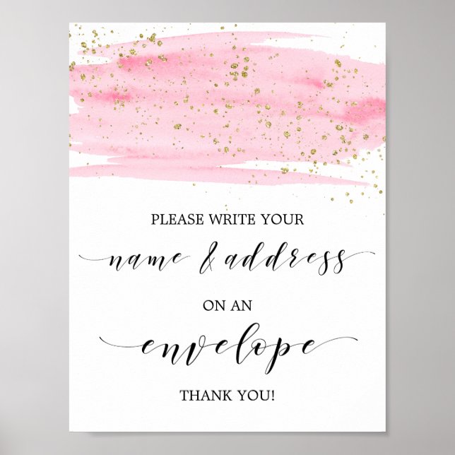 Affiches Watercolor Pink and Gold Address An Envelope Sign (Devant)