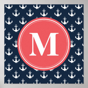 Affiches Watermelon Monogrammed Marine Blue Ancre Motif