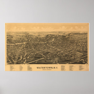Affiches Watertown New York 1891 Carte panoramique antique