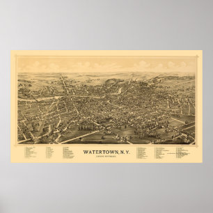 Affiches Watertown, NY Carte panoramique - 1891