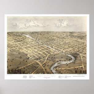 Affiches Watertown, WI Carte panoramique - 1867