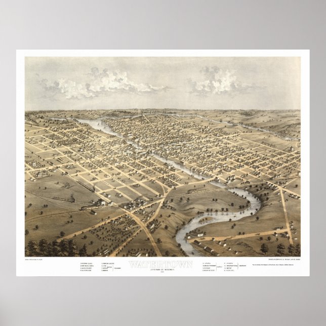 Affiches Watertown, WI Carte panoramique - 1867 (Devant)