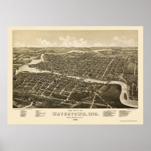 Affiches Watertown, WI Carte panoramique - 1885
