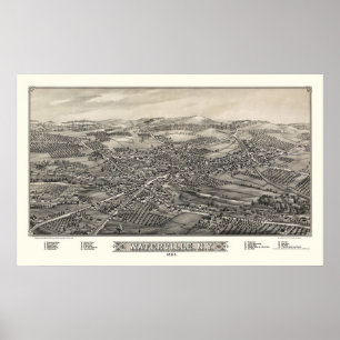 Affiches Waterville, carte panoramique de NY - 1885