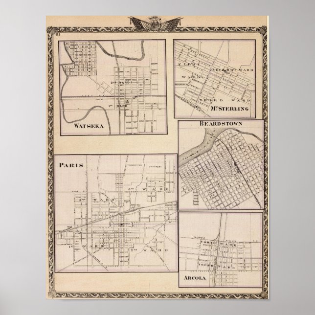 Affiches Watseka, Paris, Mt Sterling, Beardstown et Arcola (Devant)