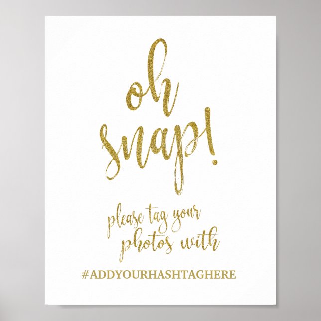 Affiches Wedding Hashtag Gold Glitter 8x10 Wedding Sign (Devant)