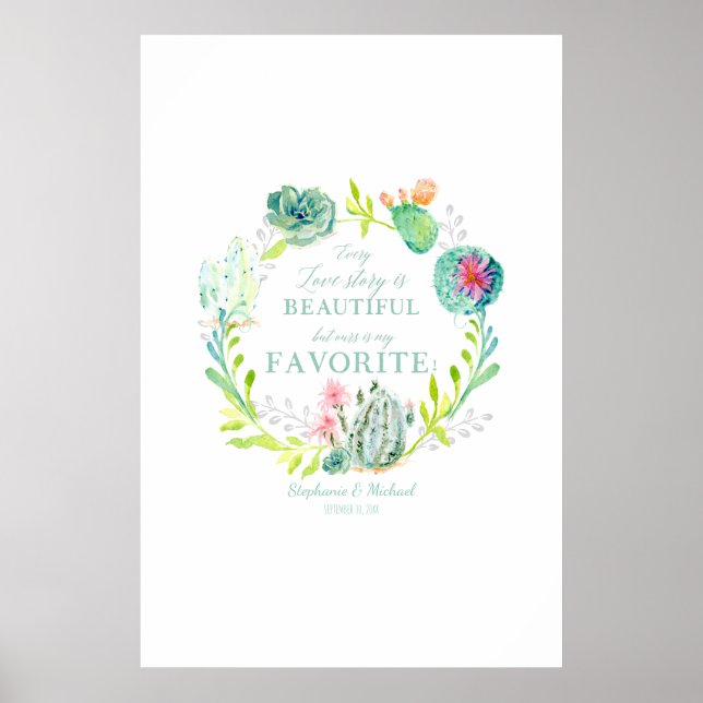 Affiches Wedding Reception Guest Book Cactus Succulent Art (Devant)