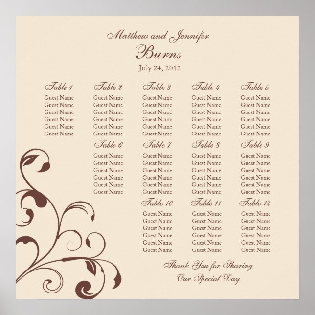 Affiches Wedding Reception Seating Chart - Square (Devant)
