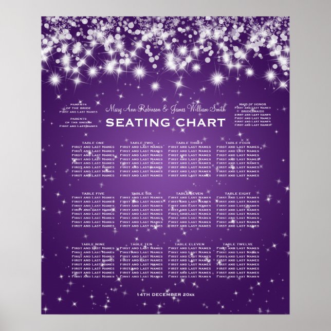 Affiches Wedding Seating Chart Winter Sparkle Purple (Devant)