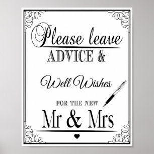 Affiches Wedding sign Please leave advice & well wishes