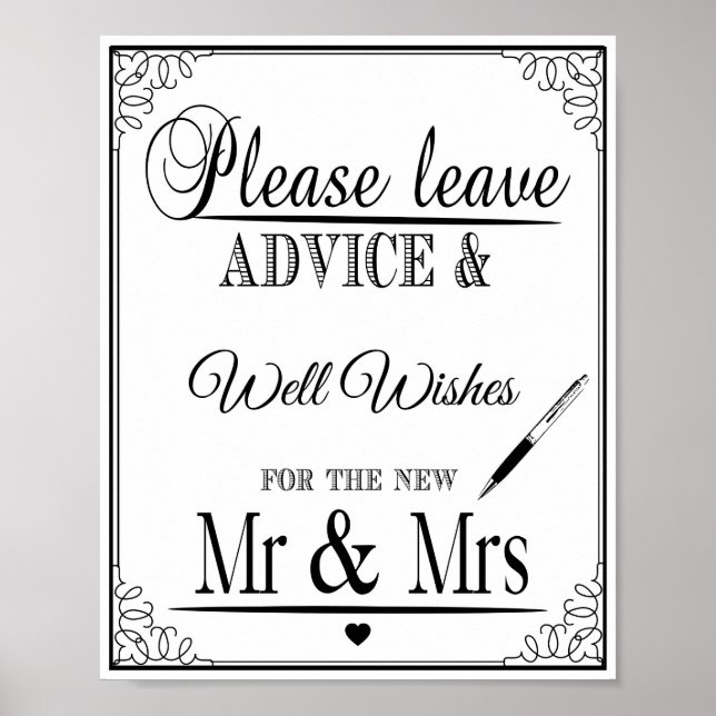 Affiches Wedding sign Please leave advice & well wishes (Devant)