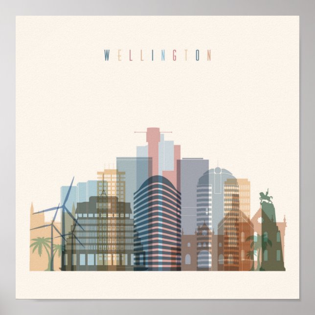 Affiches Wellington, Nouvelle-Zélande | Ville Skyline (Devant)