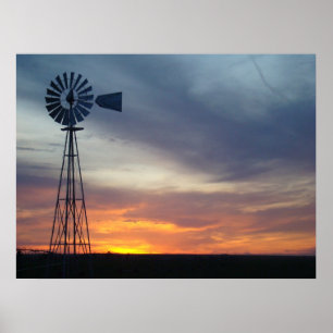 Affiches West Kansas Sunset et Windmill